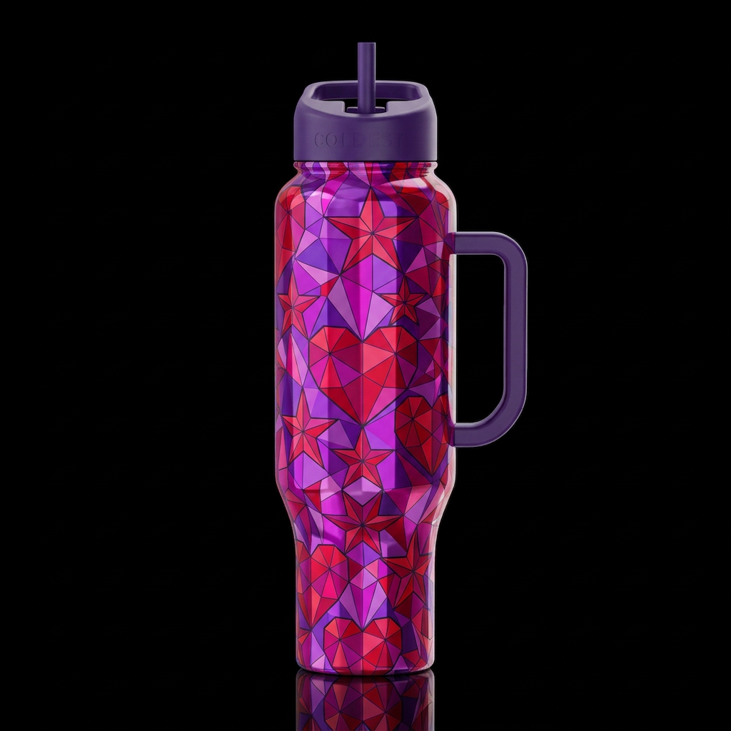 Asymmetrical geometric all purples and reds colors... water bottle design