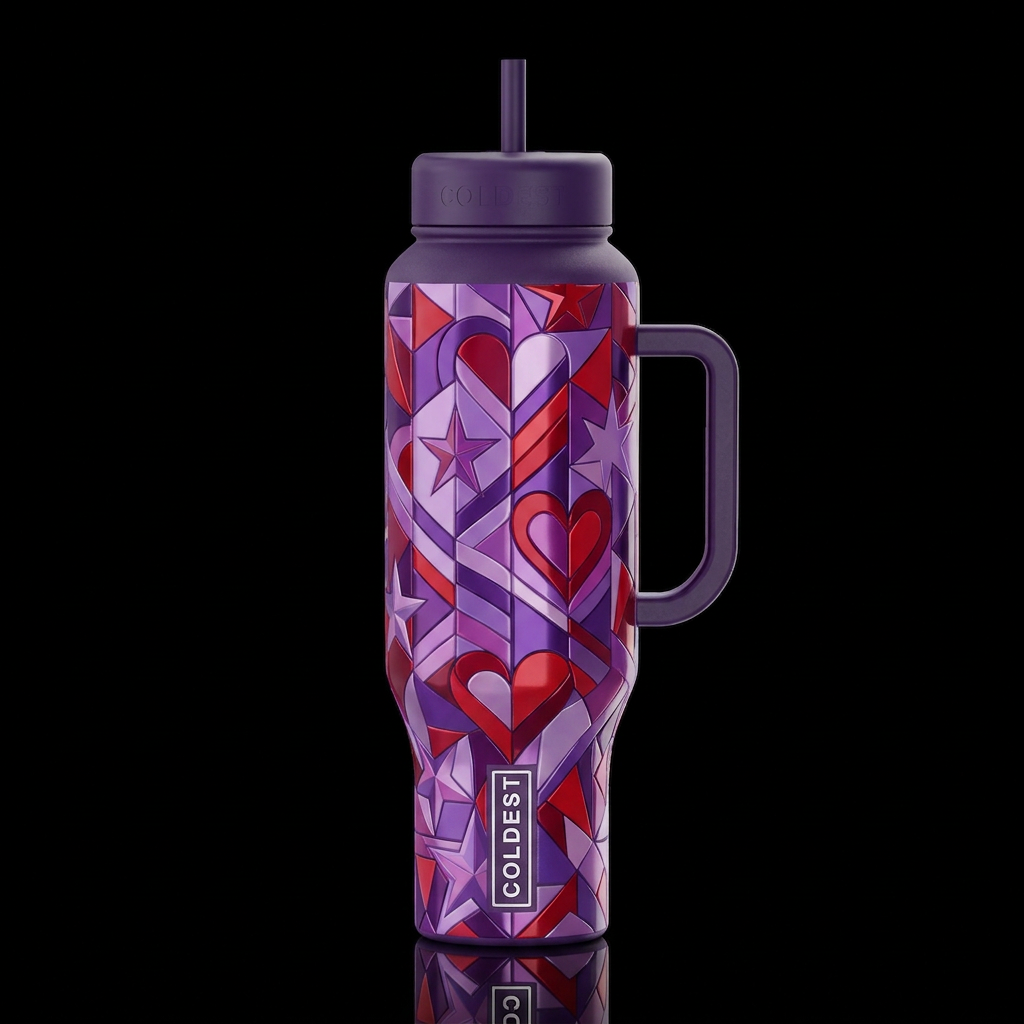 Asymmetrical geometric all purples and reds colors... water bottle design