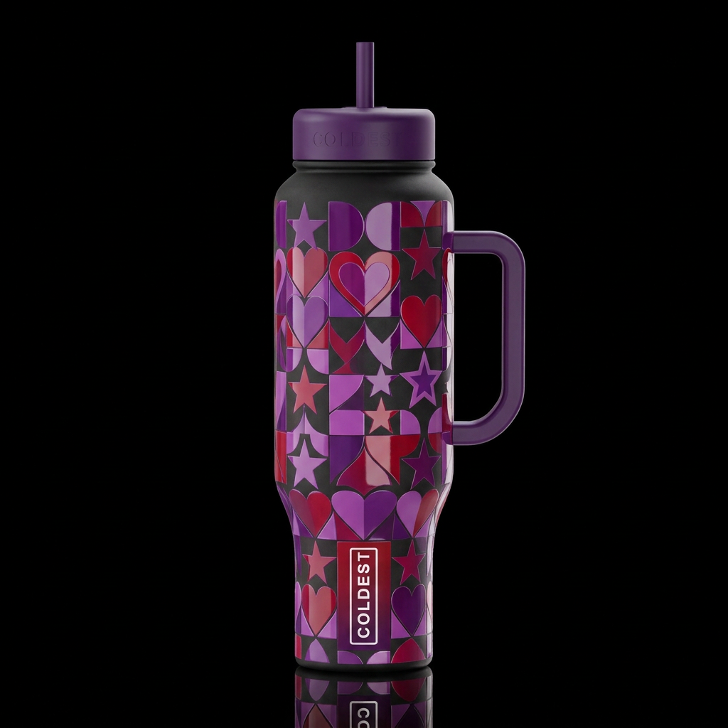 Asymmetrical geometric all purples and reds colors... water bottle design