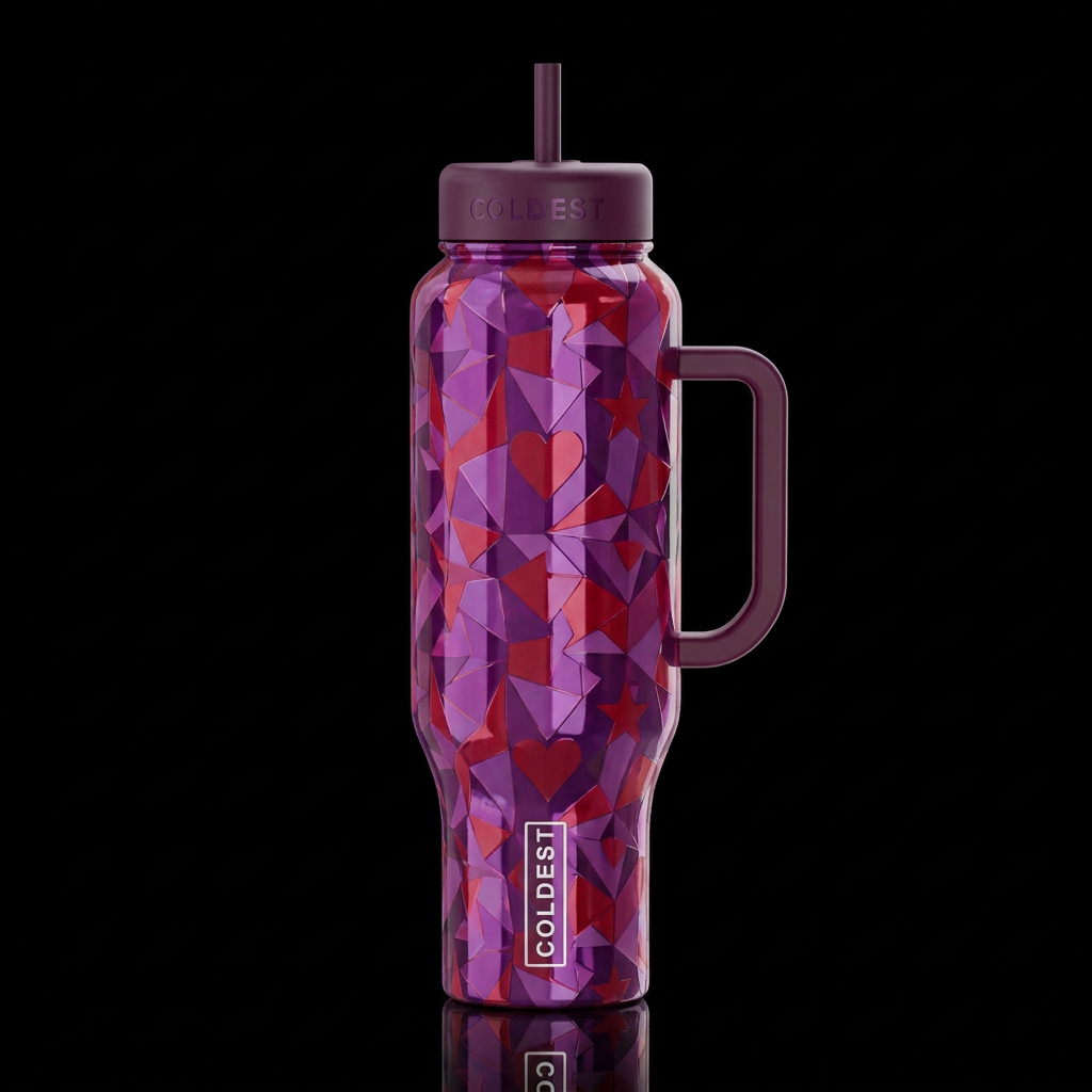 Asymmetrical geometric all purples and reds colors... water bottle design