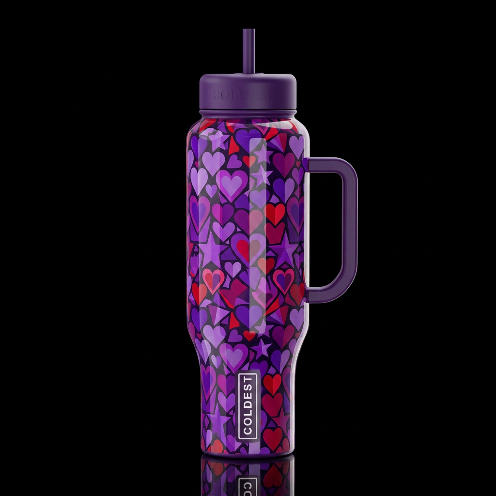Asymmetrical geometric all purples and reds colors... water bottle design