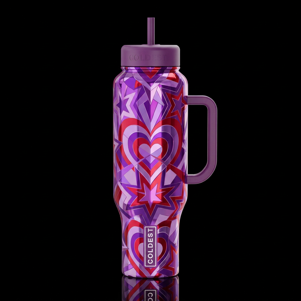 Asymmetrical geometric all purples and reds colors... water bottle design