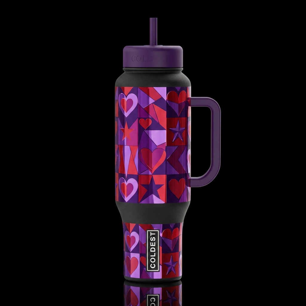 Asymmetrical geometric all purples and reds colors... water bottle design