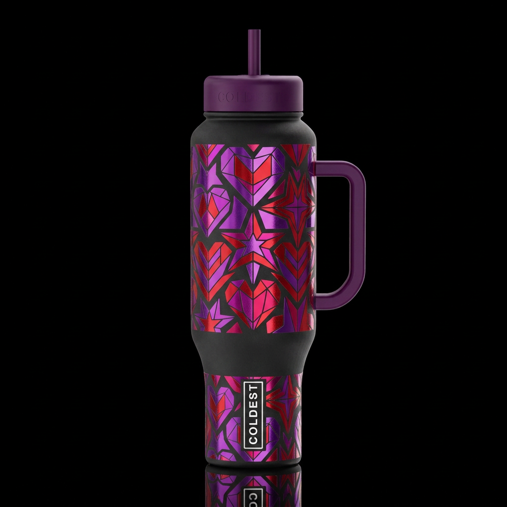 Asymmetrical geometric all purples and reds colors... water bottle design