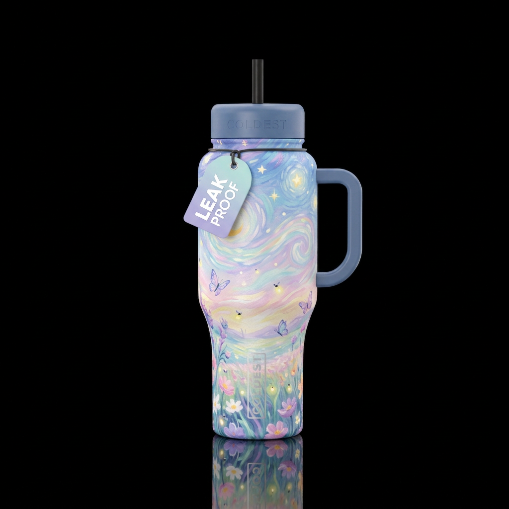 Bright pastels Van Gogh inspired starry days with ... water bottle design