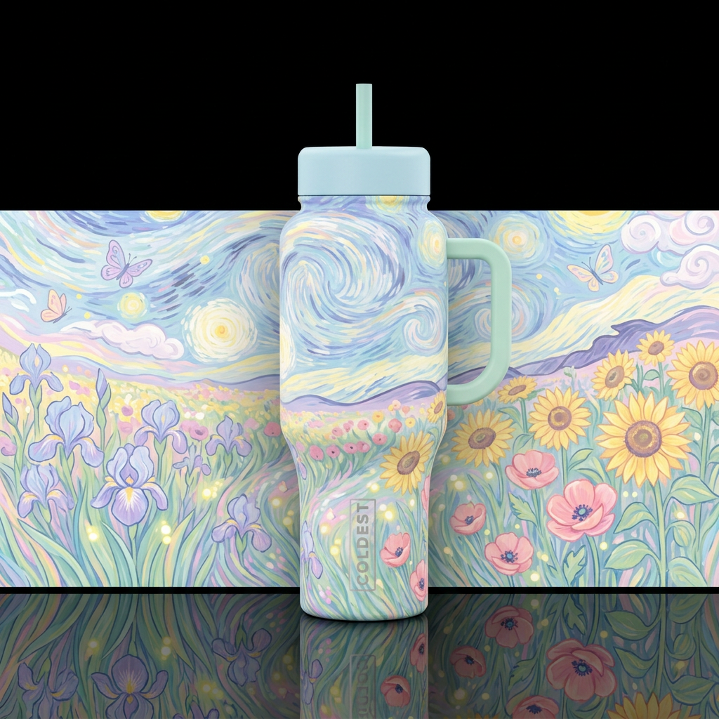 Bright pastels Van Gogh inspired starry days with ... water bottle design