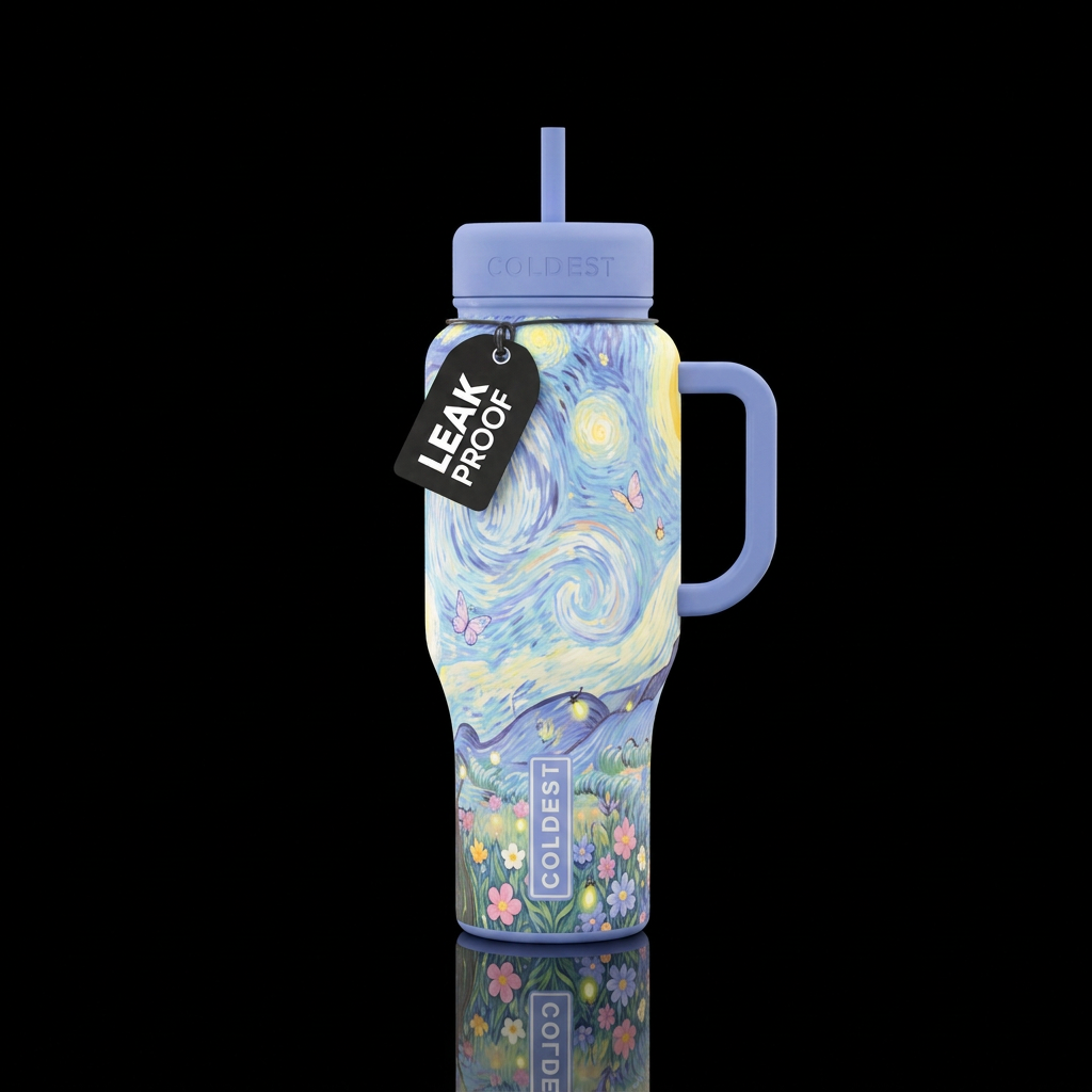 Bright pastels Van Gogh inspired starry days with ... water bottle design