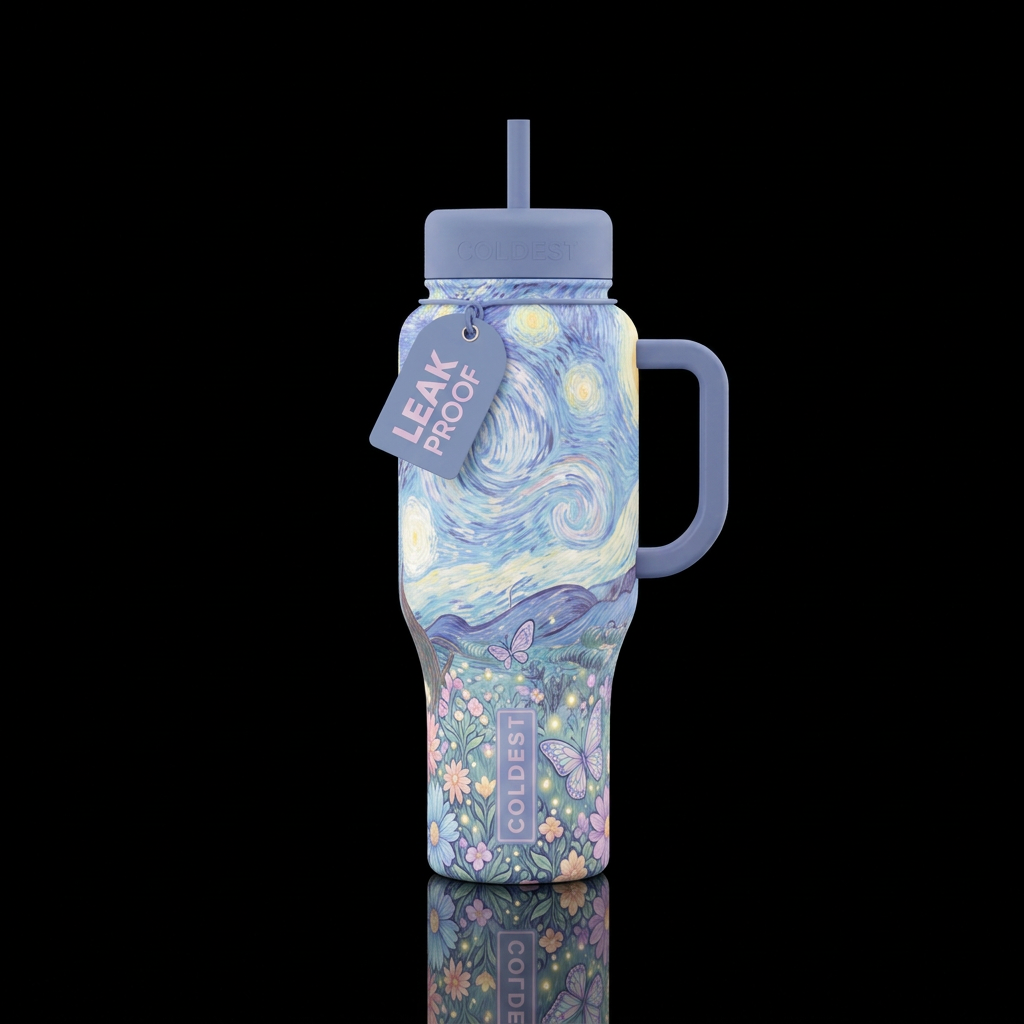 Bright pastels Van Gogh inspired starry days with ... water bottle design