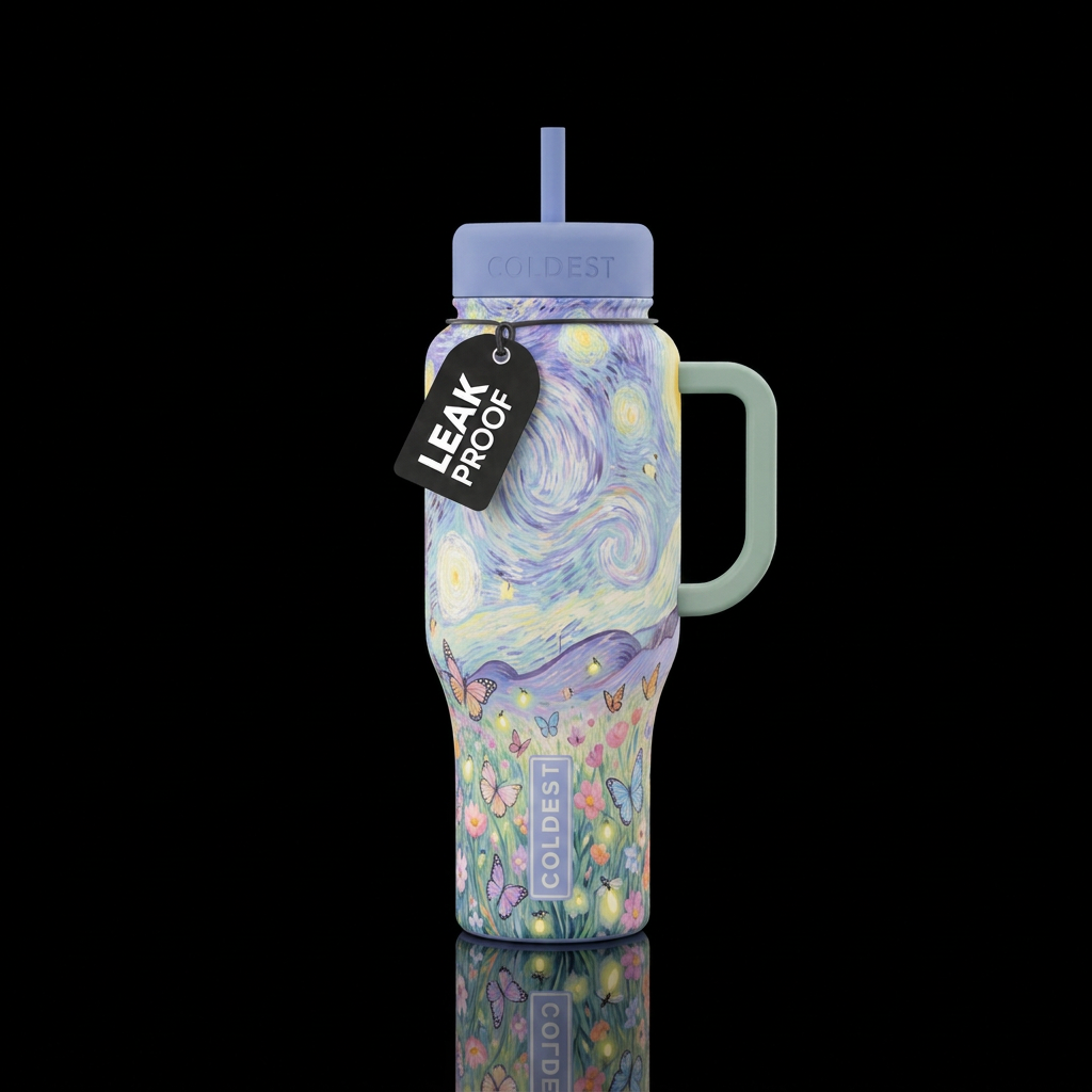 Bright pastels Van Gogh inspired starry days with ... water bottle design