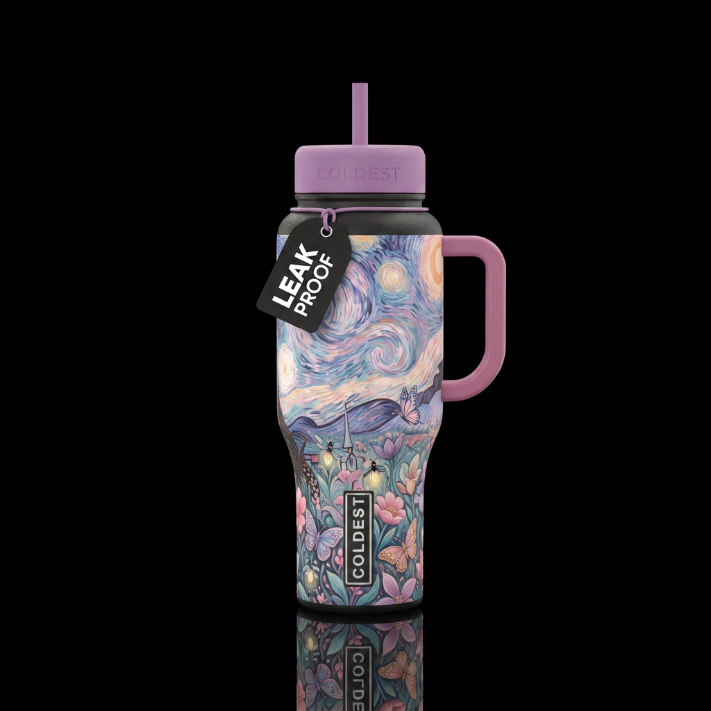 Bright pastels Van Gogh inspired starry days with ... water bottle design