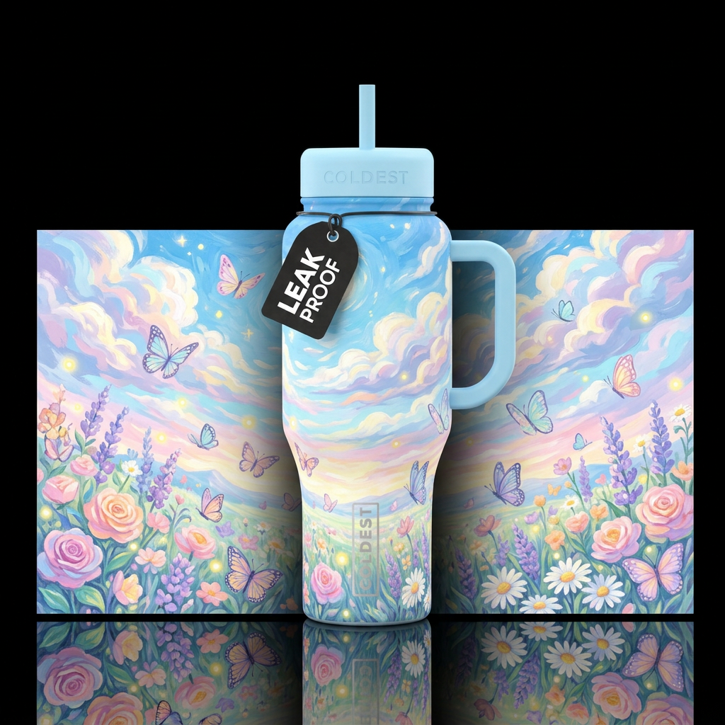 Bright pastels Van Gogh inspired starry days with ... water bottle design