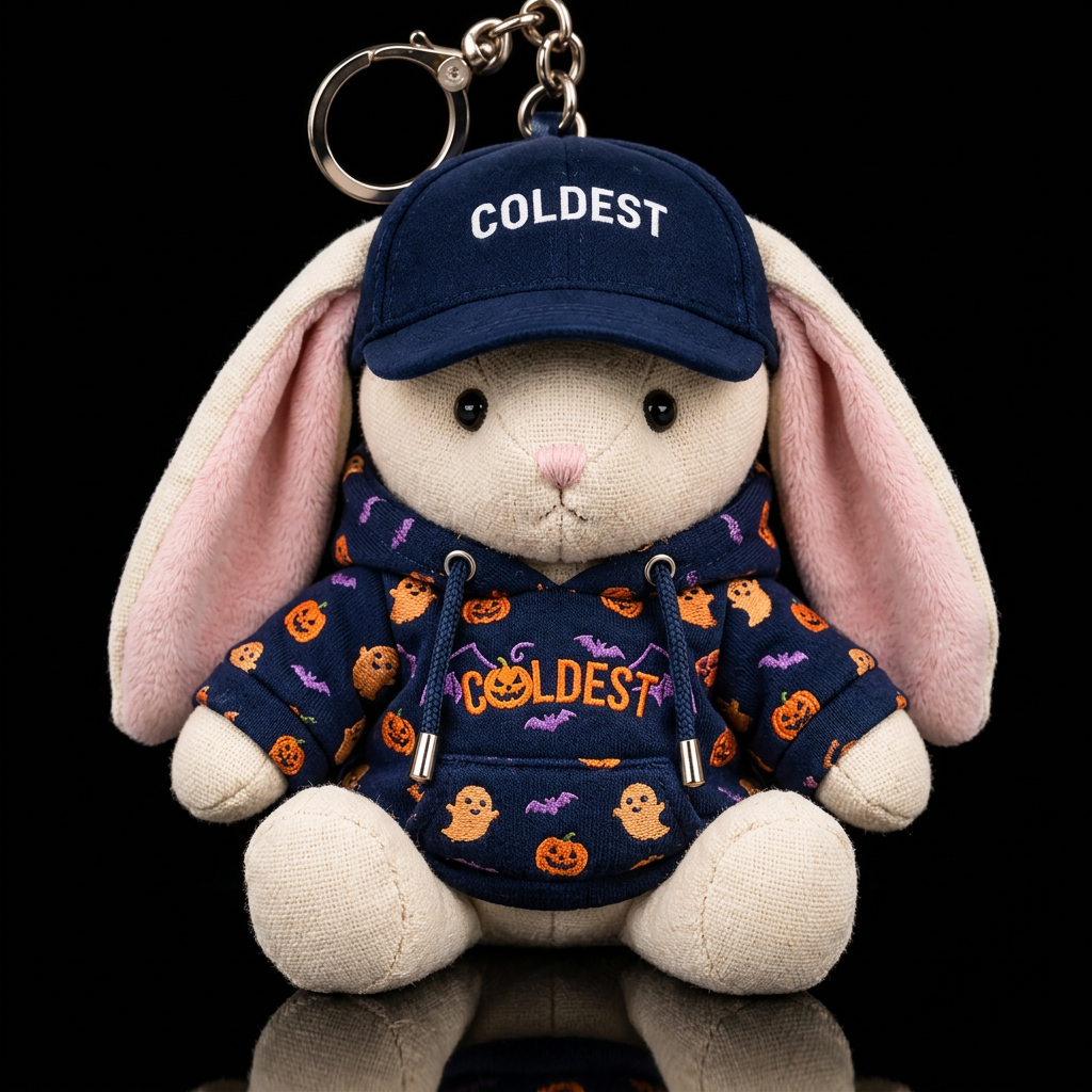 Stuffed ragdoll bunny with long floppy ears wearin... water bottle design