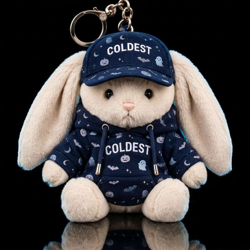 Stuffed ragdoll bunny with long floppy ears wearin... water bottle design
