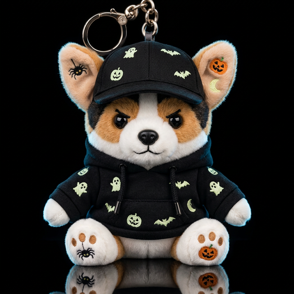 Halloween Corgi stuffed dog with embroidered Hallo... water bottle design