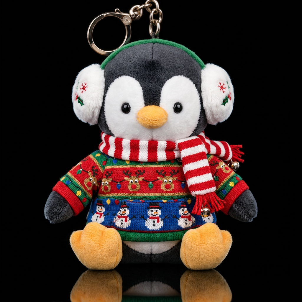 Christmas inbued stuffed penguin wearing Christmas... water bottle design