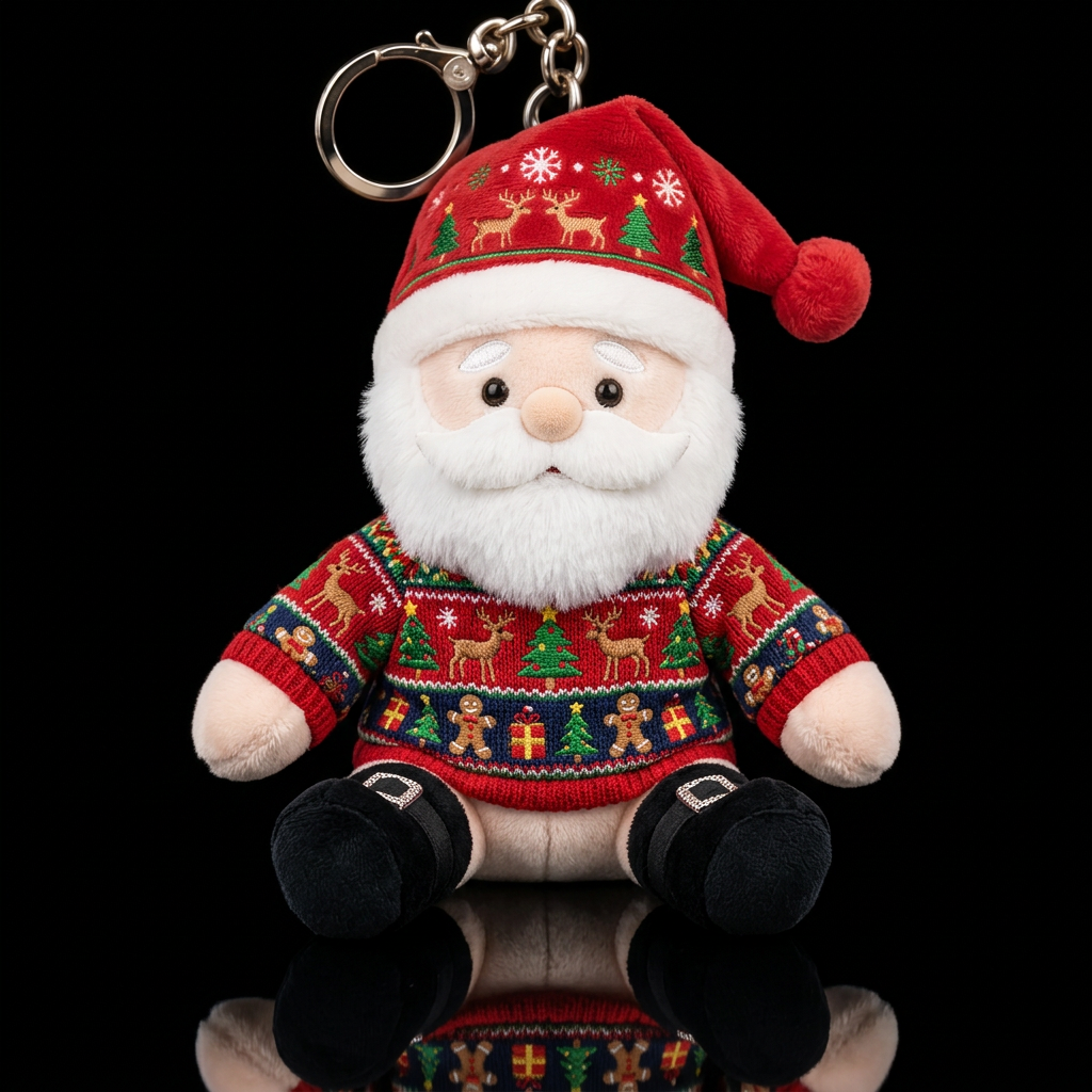 stuffed santa doll wearing embroidered Christmas u... water bottle design