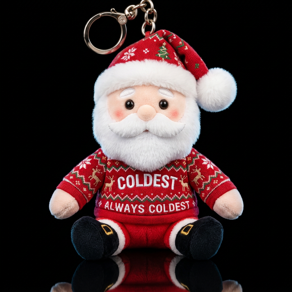 stuffed santa doll wearing embroidered Christmas u... water bottle design