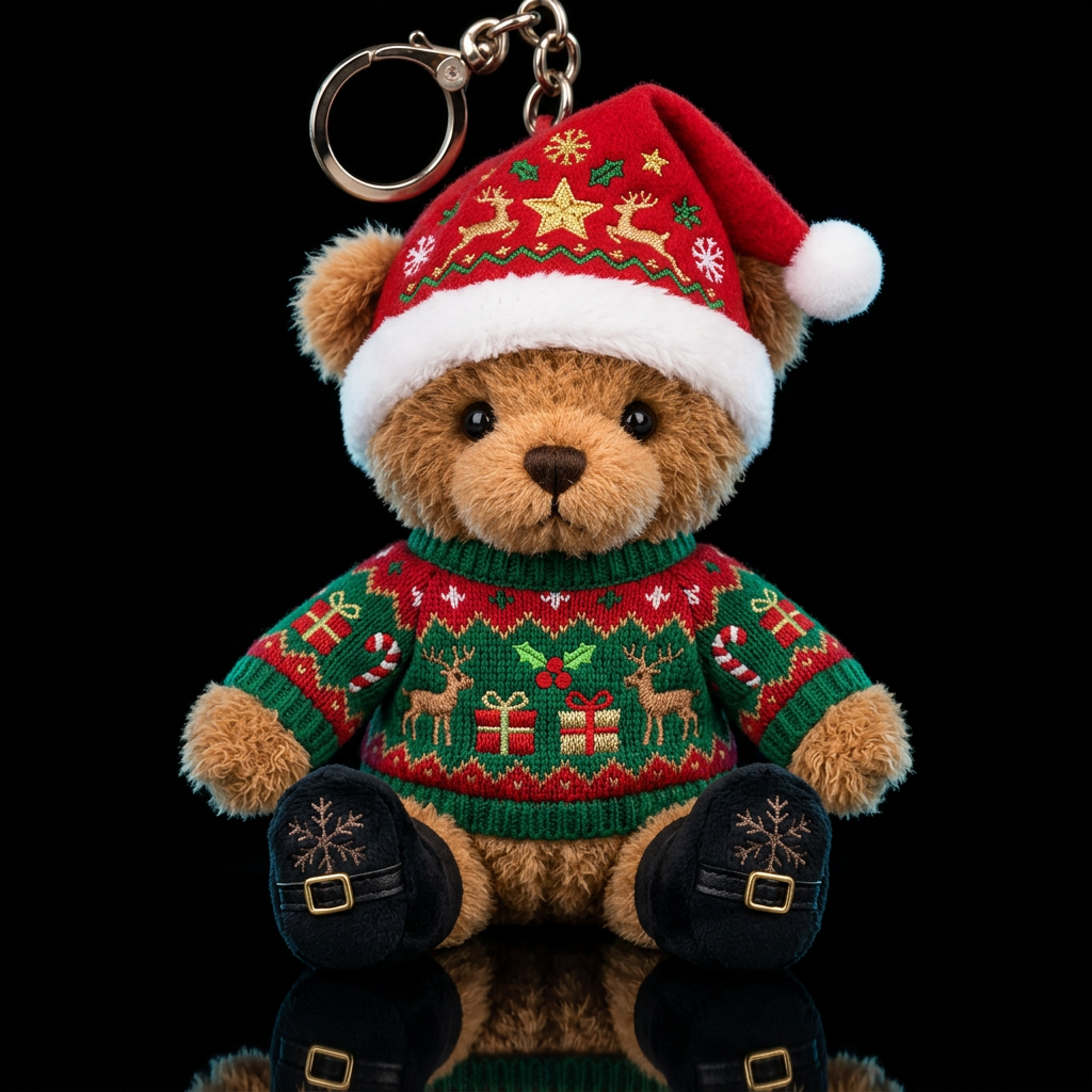stuffed santa doll wearing embroidered Christmas u... water bottle design