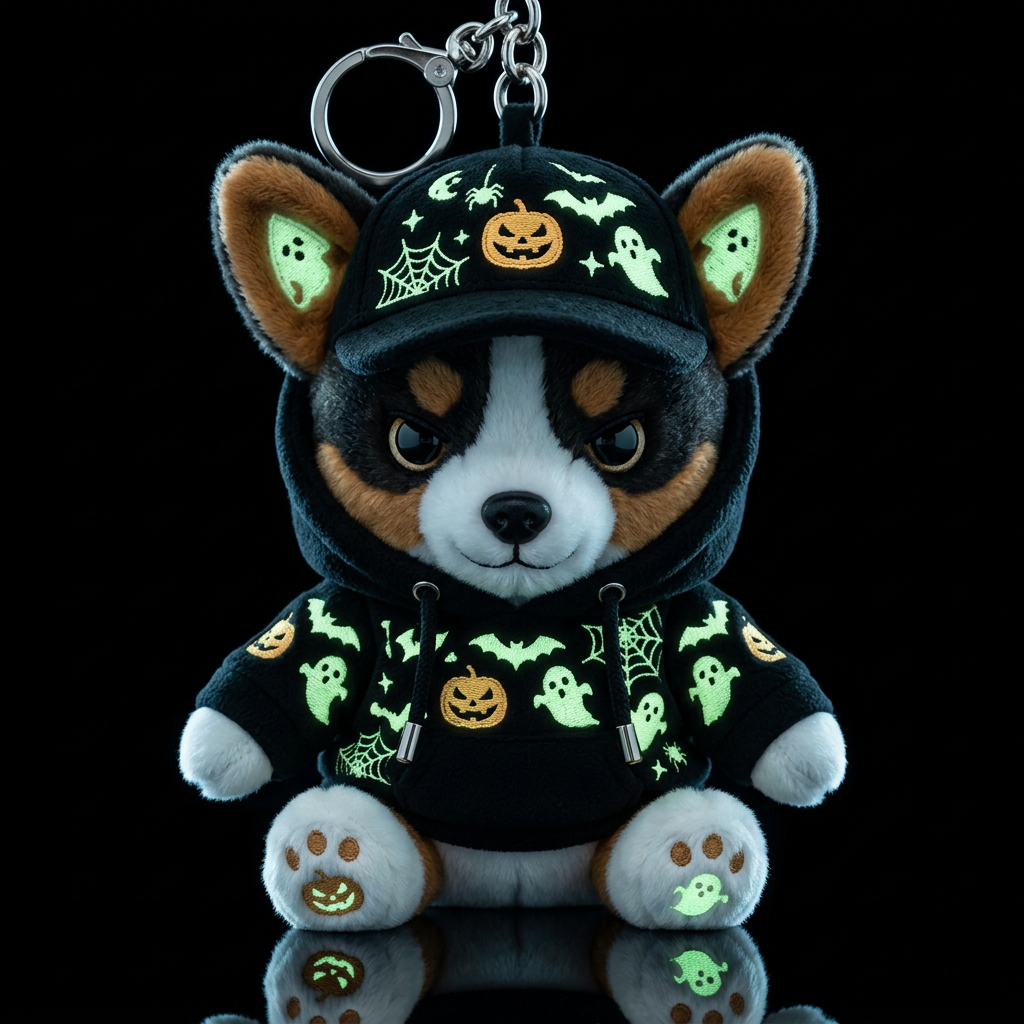 Halloween colored Corgi stuffed dog with embroider... water bottle design