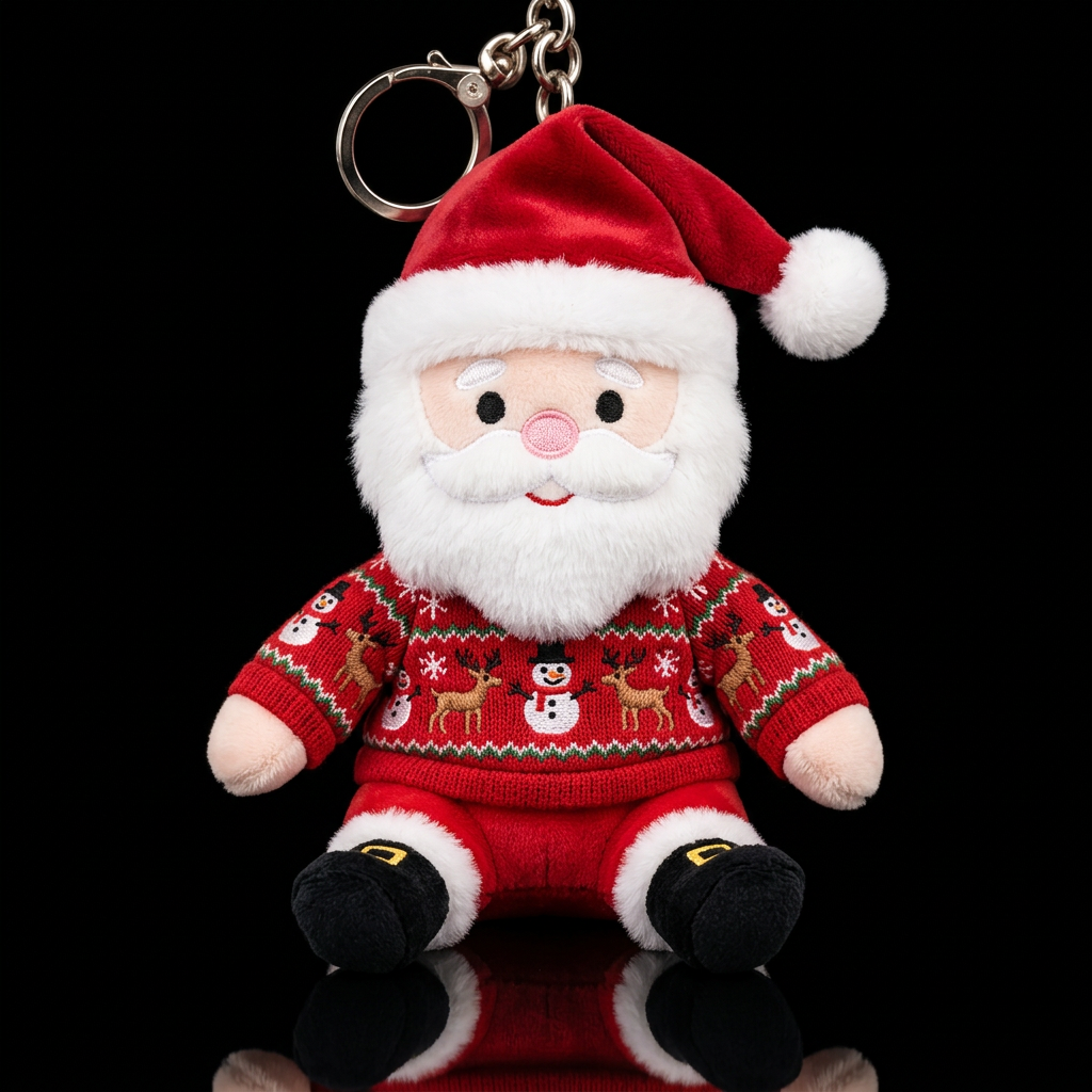 stuffed santa doll wearing embroidered Christmas u... water bottle design
