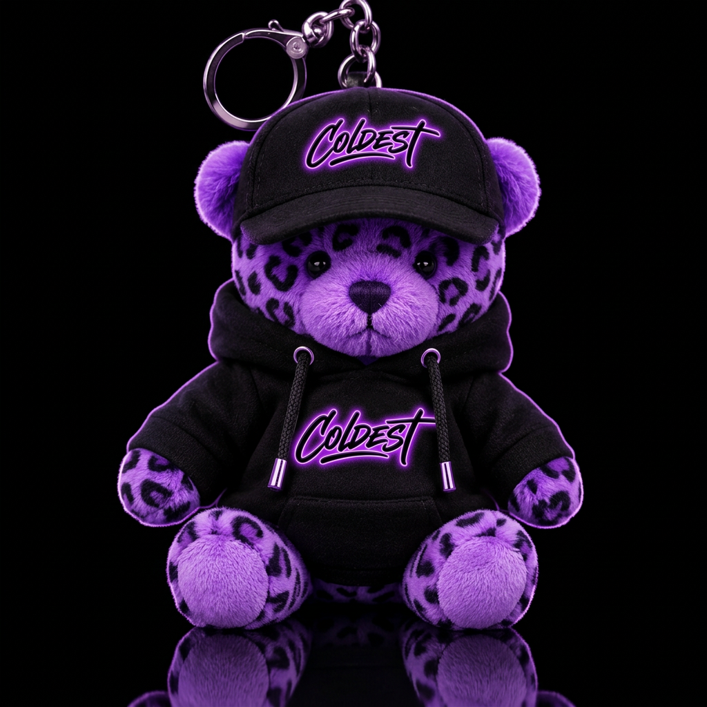 Purple and black stuffed leopard neon, dreamy styl... water bottle design