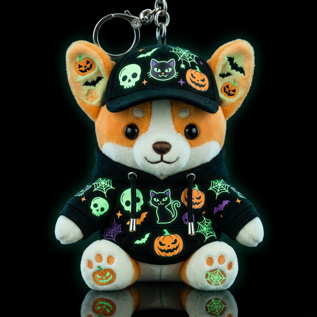 Halloween colored Corgi stuffed dog with embroider... water bottle design