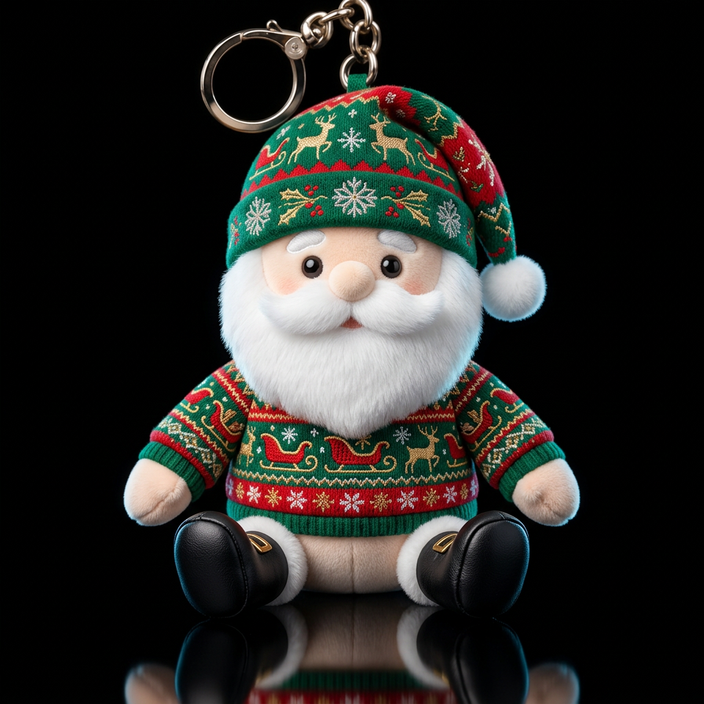 stuffed santa doll wearing embroidered Christmas u... water bottle design