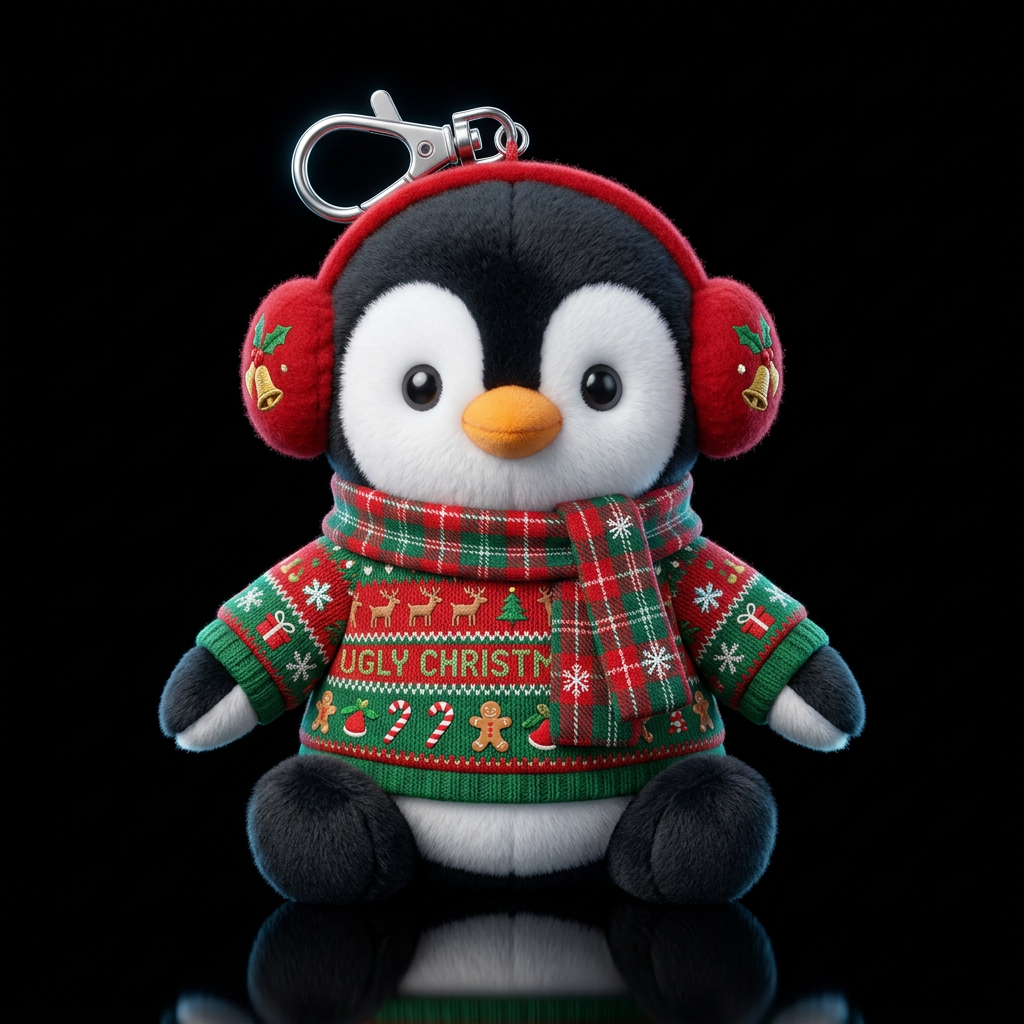 Christmas inbued stuffed penguin wearing Christmas... water bottle design