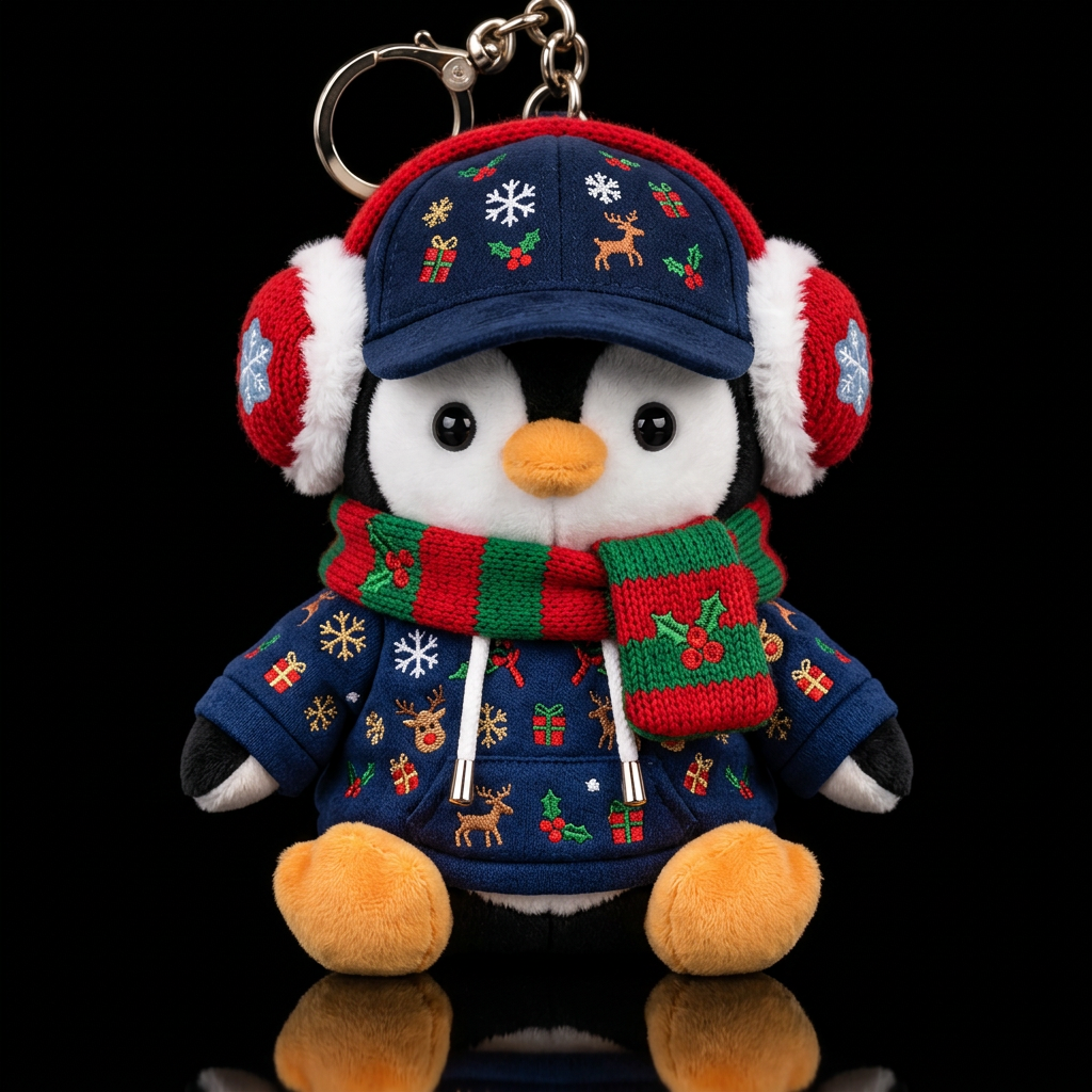Christmas inbued stuffed penguin wearing Christmas... water bottle design