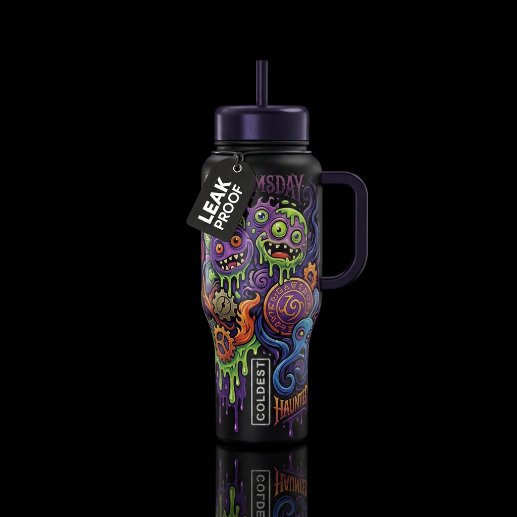 DoomsDay, scary, funny, vibrant, fantasy, modern, ... water bottle design