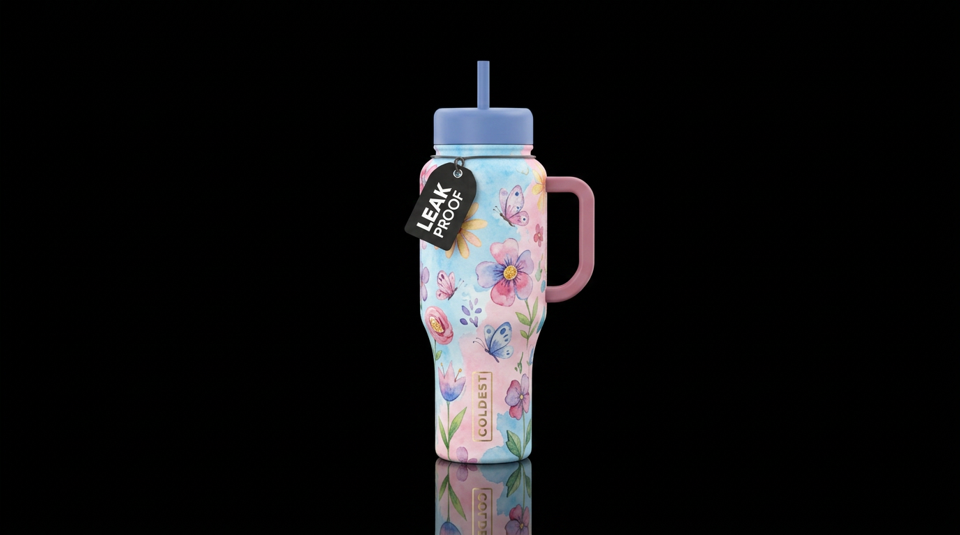 Light sky blue and light pastel pink intermingled ... water bottle design