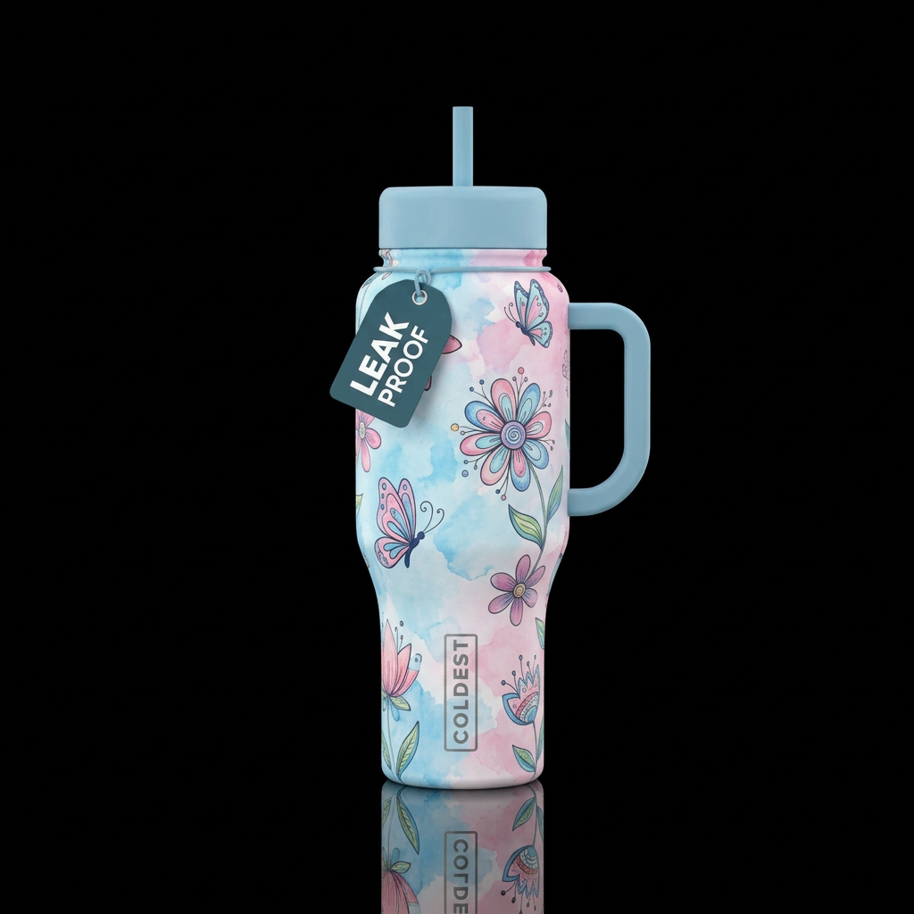 Light sky blue and light pastel pink intermingled ... water bottle design