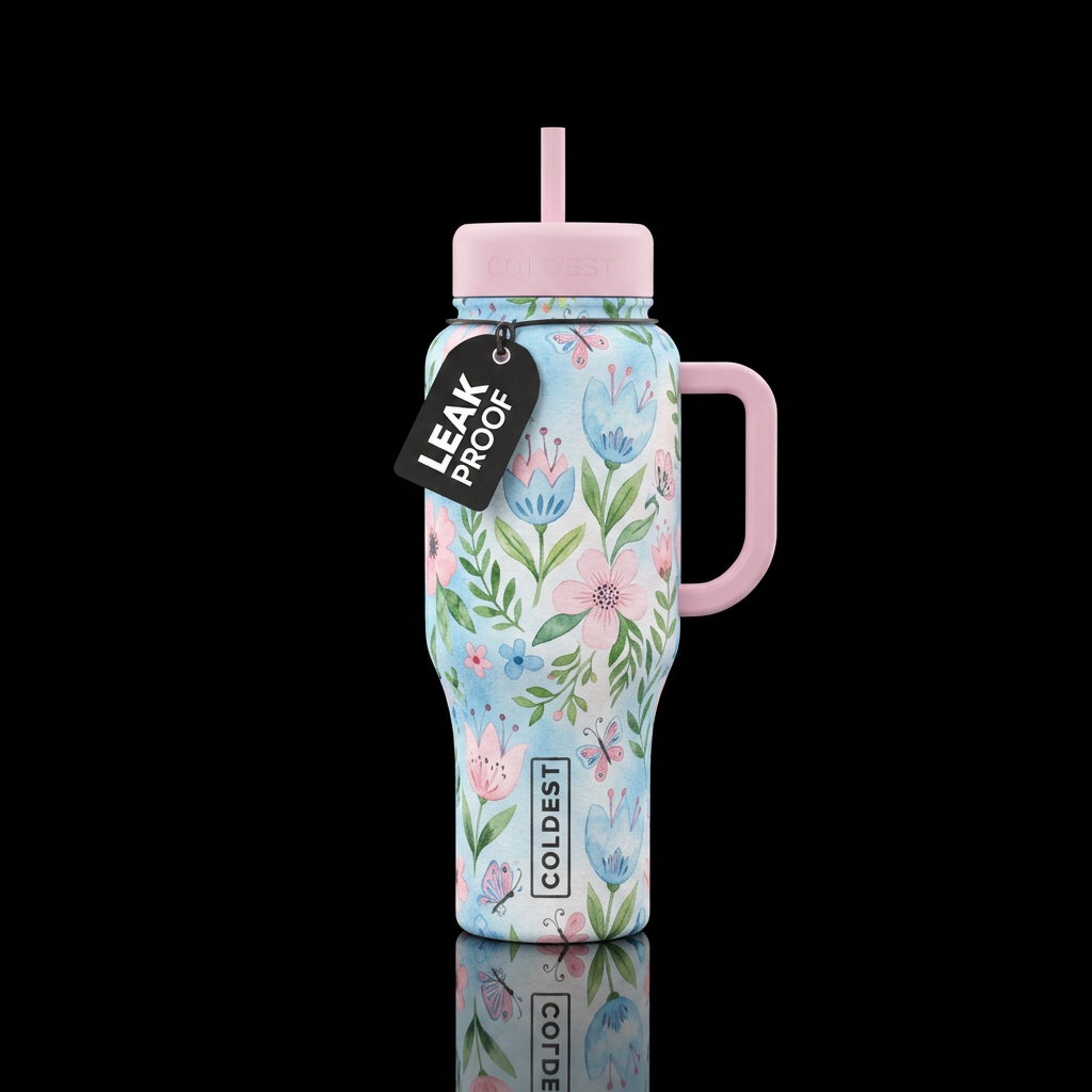 Light sky blue and light pastel pink intermingled ... water bottle design