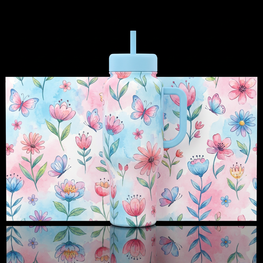 Light sky blue and light pastel pink intermingled ... water bottle design