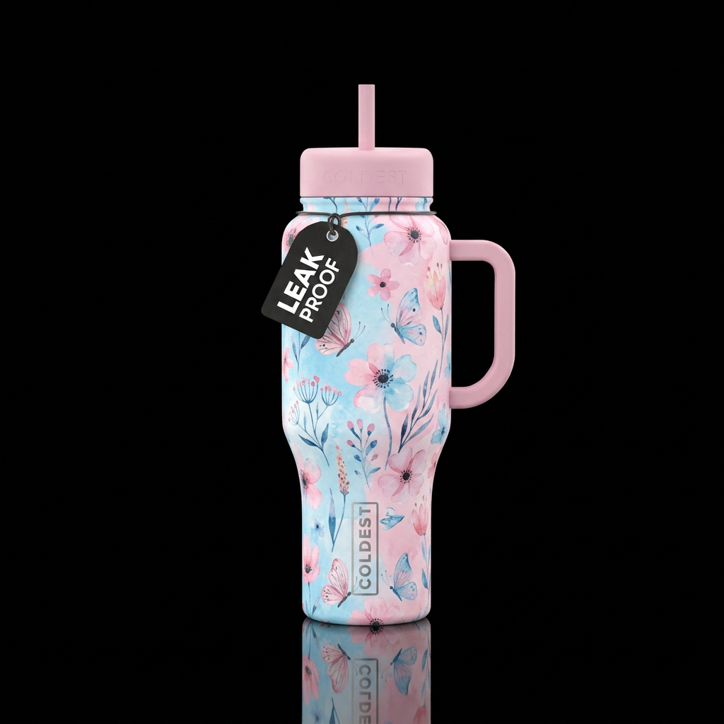 Light sky blue and light pastel pink intermingled ... water bottle design
