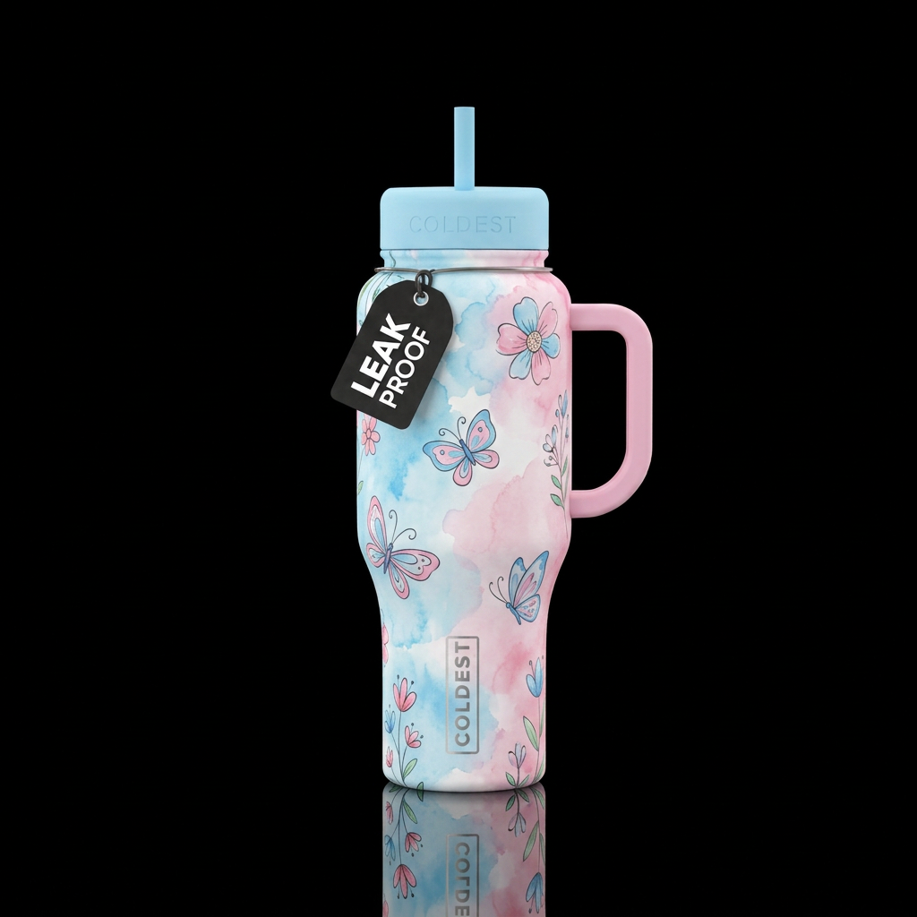 Light sky blue and light pastel pink intermingled ... water bottle design