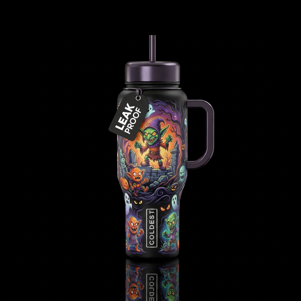 Cartoon Halloween goblins scary funny with other H... water bottle design