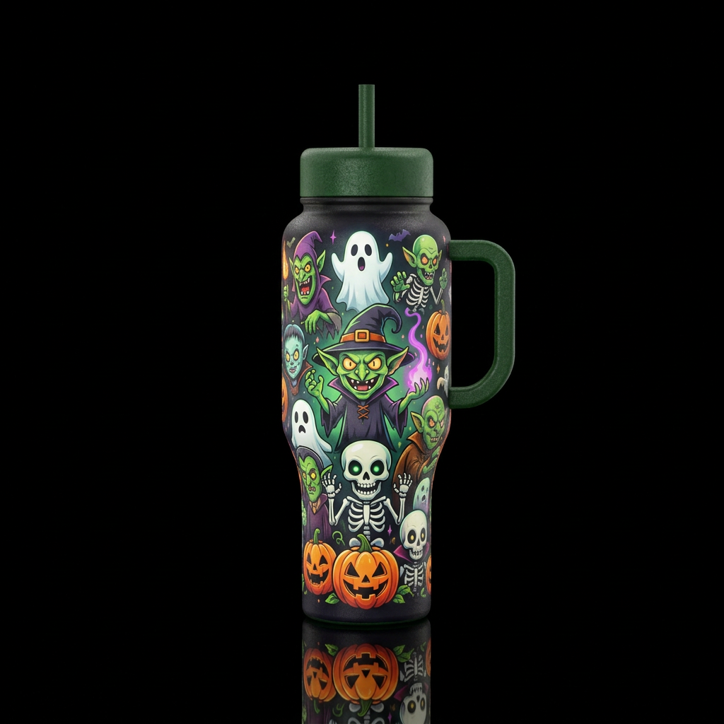 Cartoon Halloween goblins scary funny with other H... water bottle design