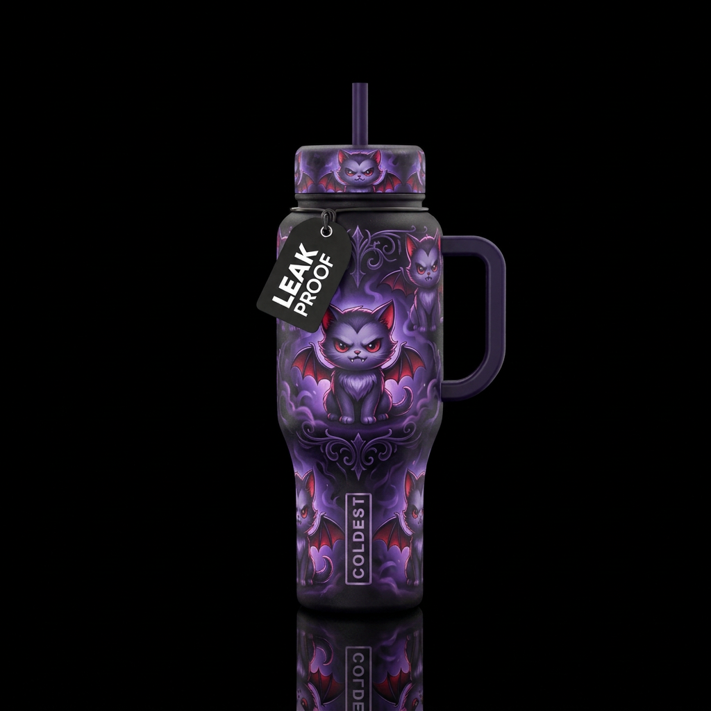 Vampire Kitten scary funny cute cartoon inbued, vi... water bottle design