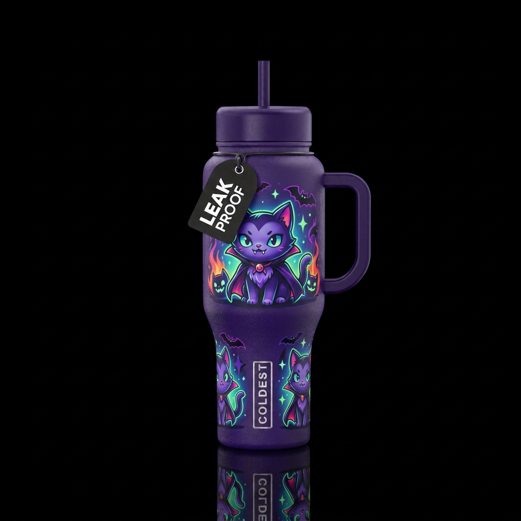 Vampire Kitten scary funny cute cartoon inbued, vi... water bottle design