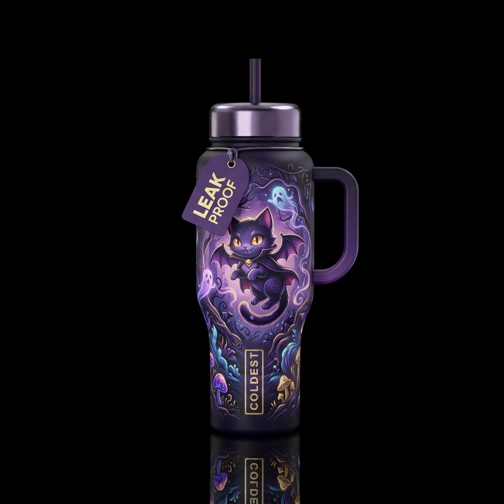 Vampire Kitten scary funny cute cartoon inbued, vi... water bottle design