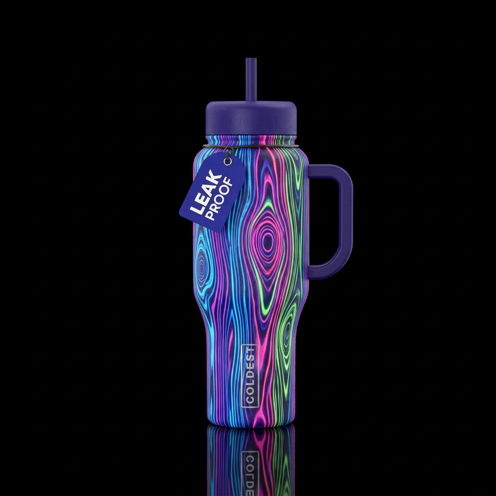 Neon wood grain, beautiul, vibrant, modern, stylis... water bottle design
