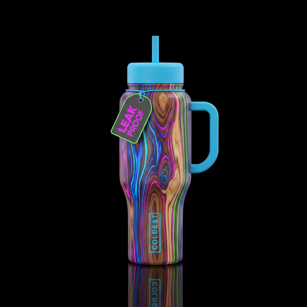 Natural wood grain with Neon wood grain, beautiul,... water bottle design