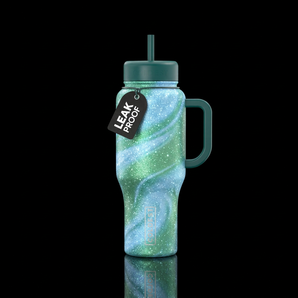 Sparkling light blue and sparkling ombre green swi... water bottle design