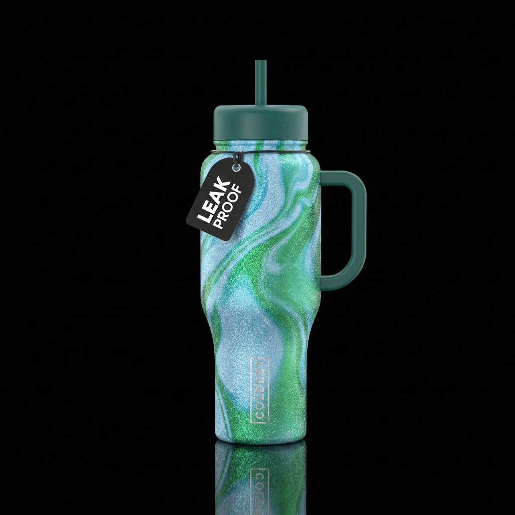 Sparkling light blue and sparkling ombre green swi... water bottle design
