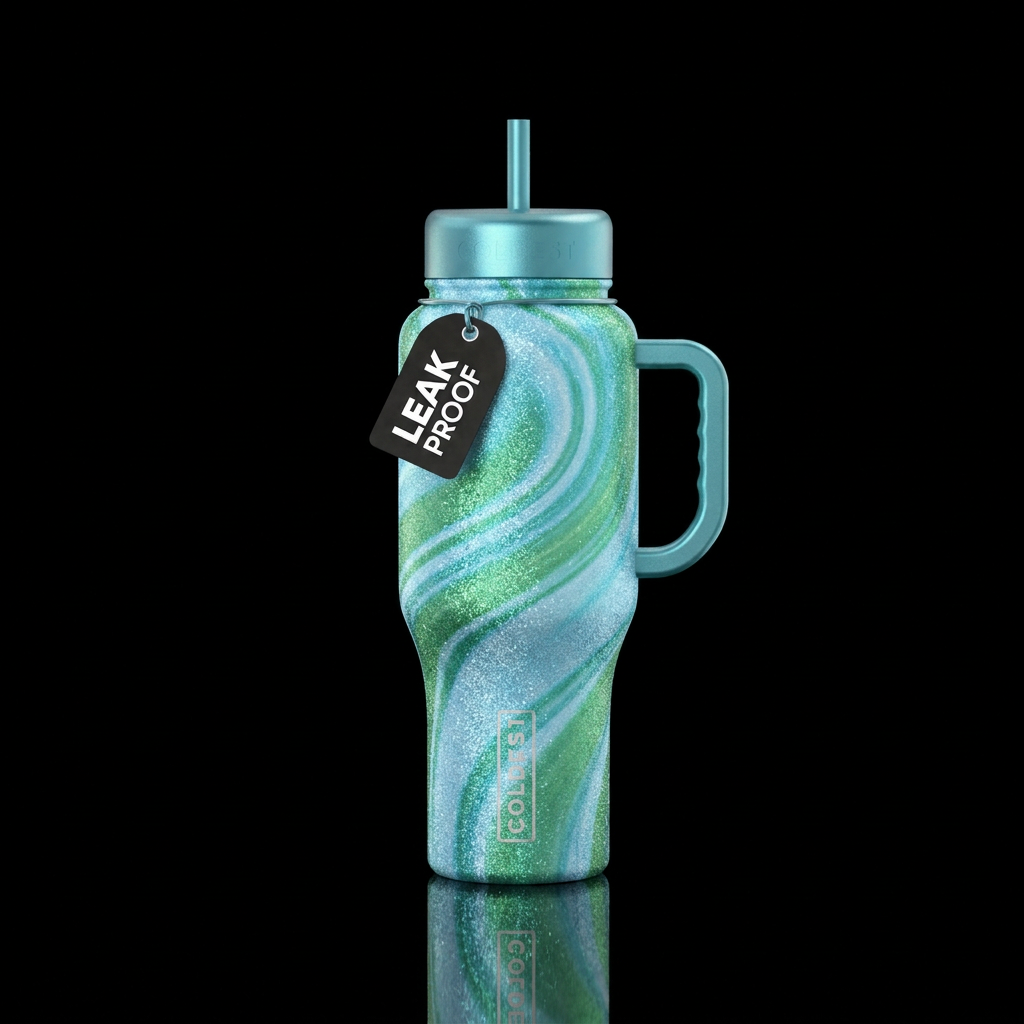 Sparkling light blue and sparkling ombre green swi... water bottle design