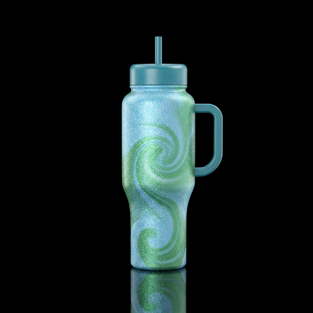 Sparkling light blue and sparkling ombre green swi... water bottle design