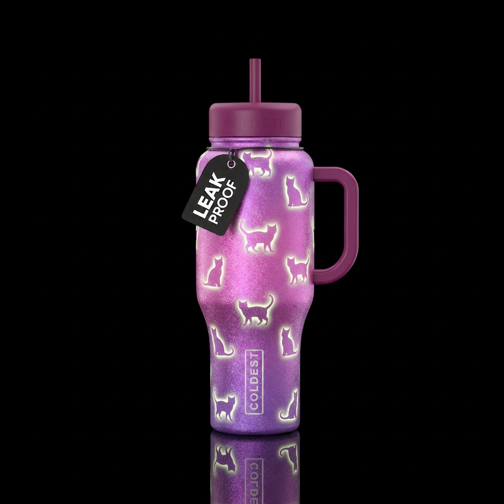 Bright vibrant pinkish purple shimmering backgroun... water bottle design
