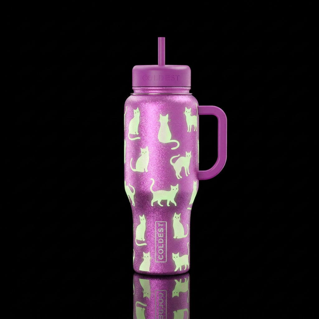 Bright vibrant pinkish purple shimmering backgroun... water bottle design