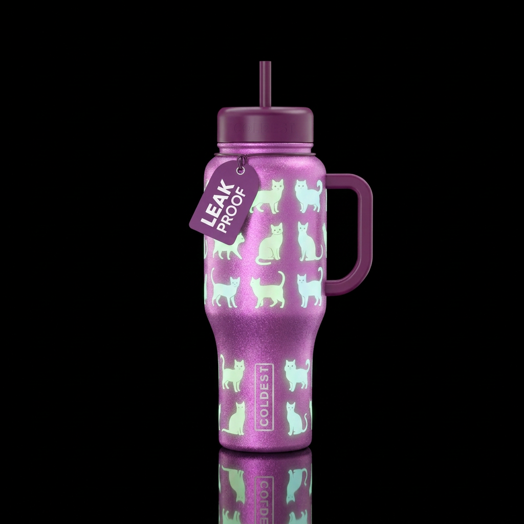 Bright vibrant pinkish purple shimmering backgroun... water bottle design